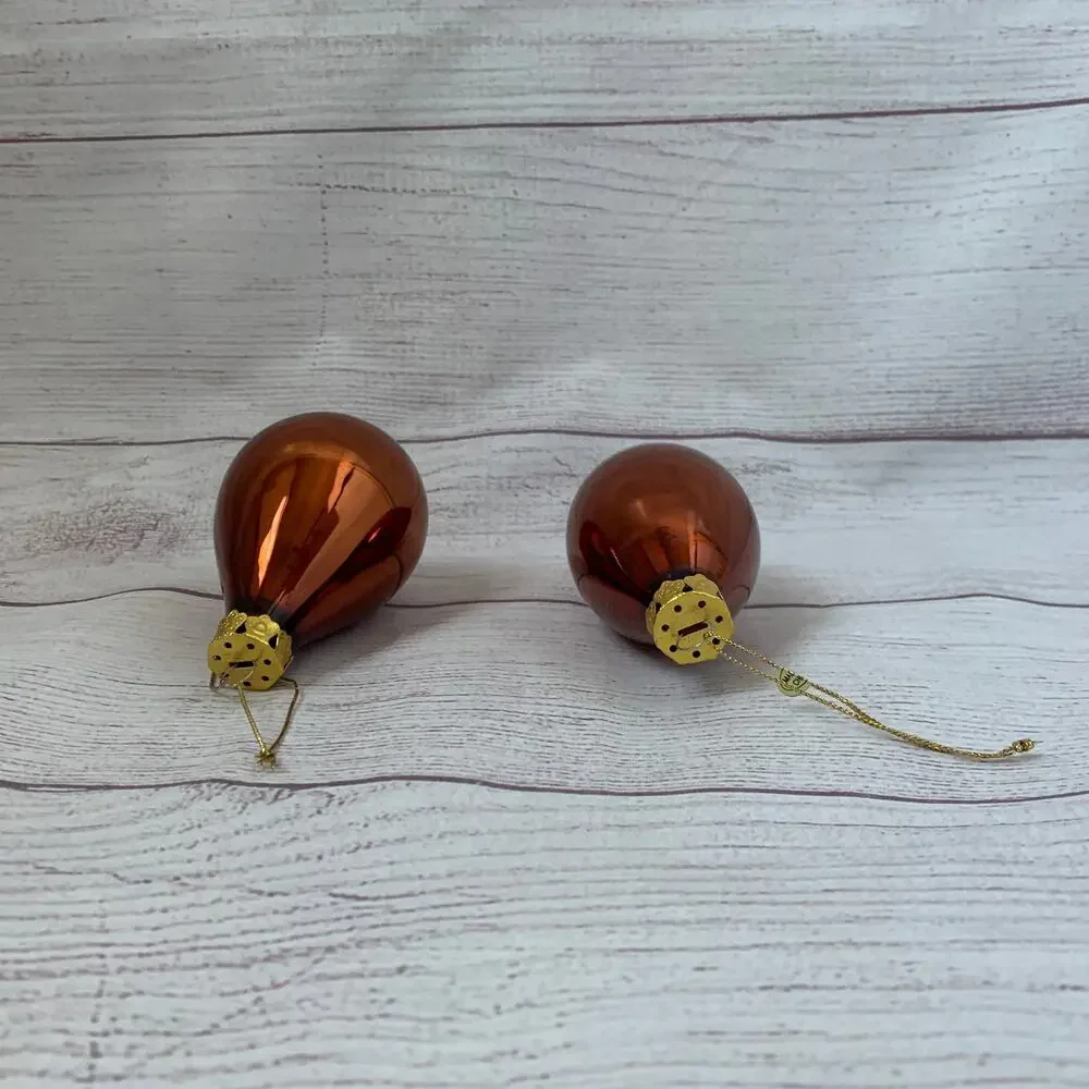 Vintage Glass Ornaments Set of 2 Brown Gold Drop Teardrop Christmas Tree